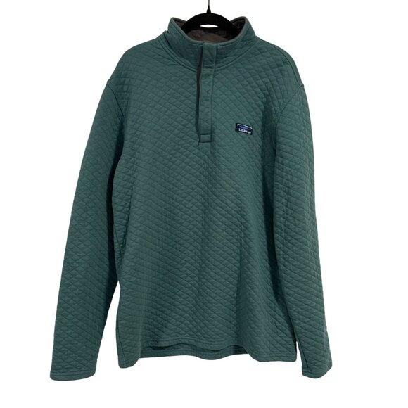 L.L. Bean Men's Quilted Sweatshirt, Mockneck in Deep Green Heather Size M - Picture 1 of 8